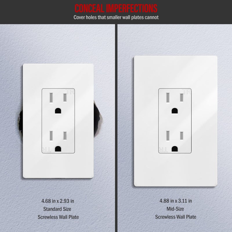 ENERLITES Screwless Decorator Wall Plate Child Safe Outlet Cover, Gloss Finish, Medium Size 1-Gang 4.88" H x 3.11" L, Unbreakable Polycarbonate Thermoplastic, SI8831M-W-10PCS, White - Image 2